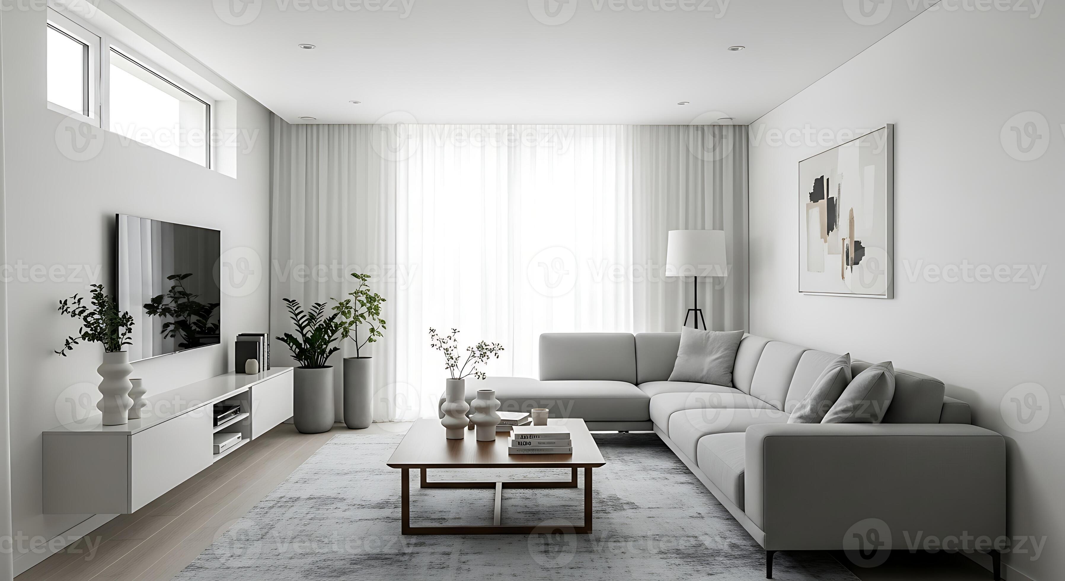 Bright, sunlit modern living room with pristine clean interior