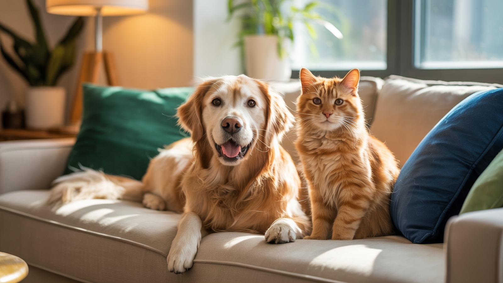 Happy dog and cat in a cozy North Texas home with professional pet sitter